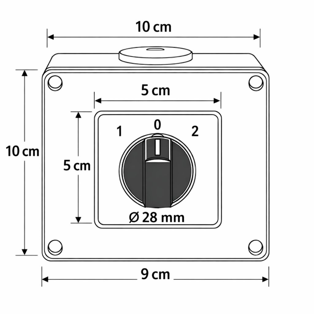 Selector Conmutador 1-0-2 AC/DC 500V 32A 3P con Caja IP66 - Yemin