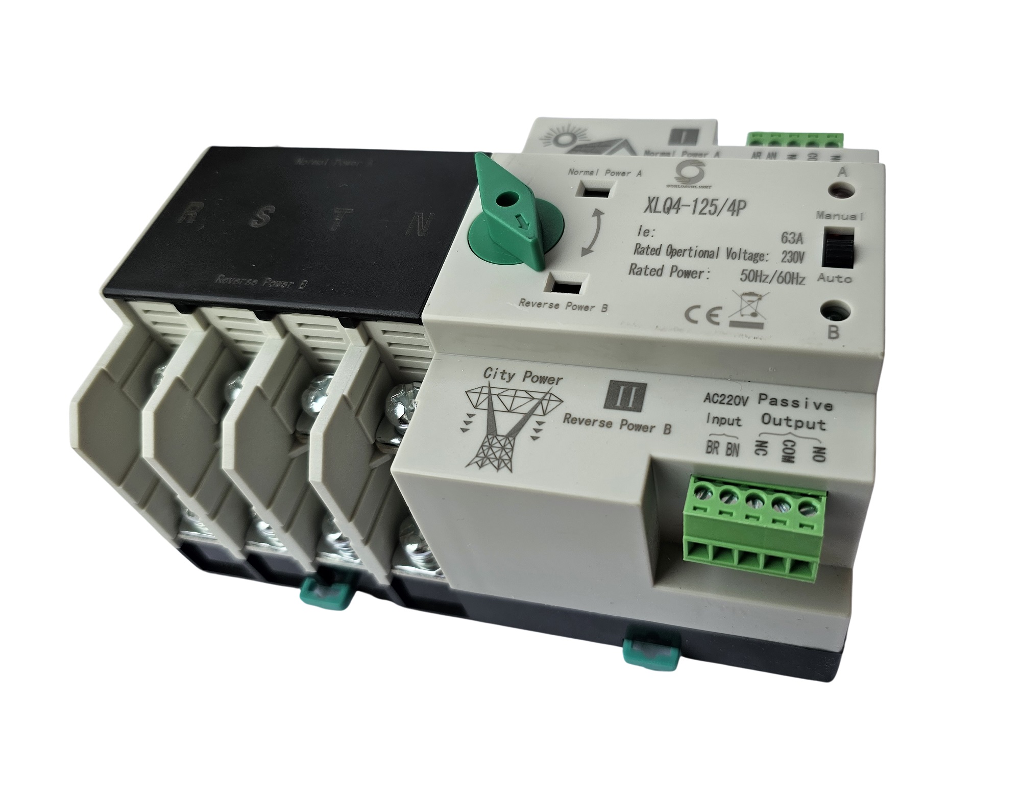 ATS switch de transferencia automática 63A 4P riel DIN trifásico Solar