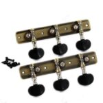 Clavijero negro envejecido para guitarra clásica con perillas negras, vista frontal.