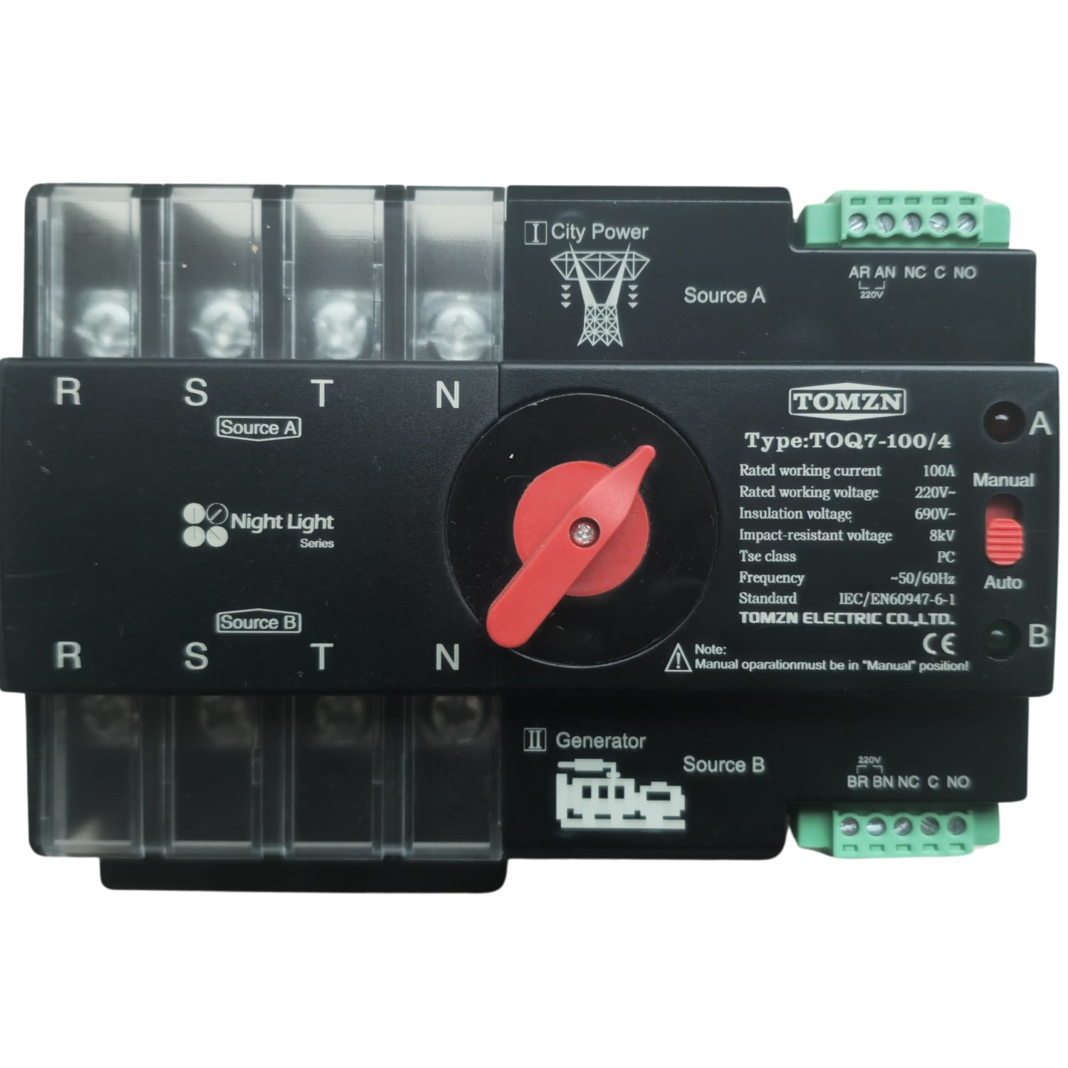 toq71004-3-0416ae96-99ae-4020-9db8-cc872b1e3516 ATS Interruptor Transferencia Automática TOQ7100/4 100A 4P Riel DIN Red-Generador Tomzn - Imagen 1