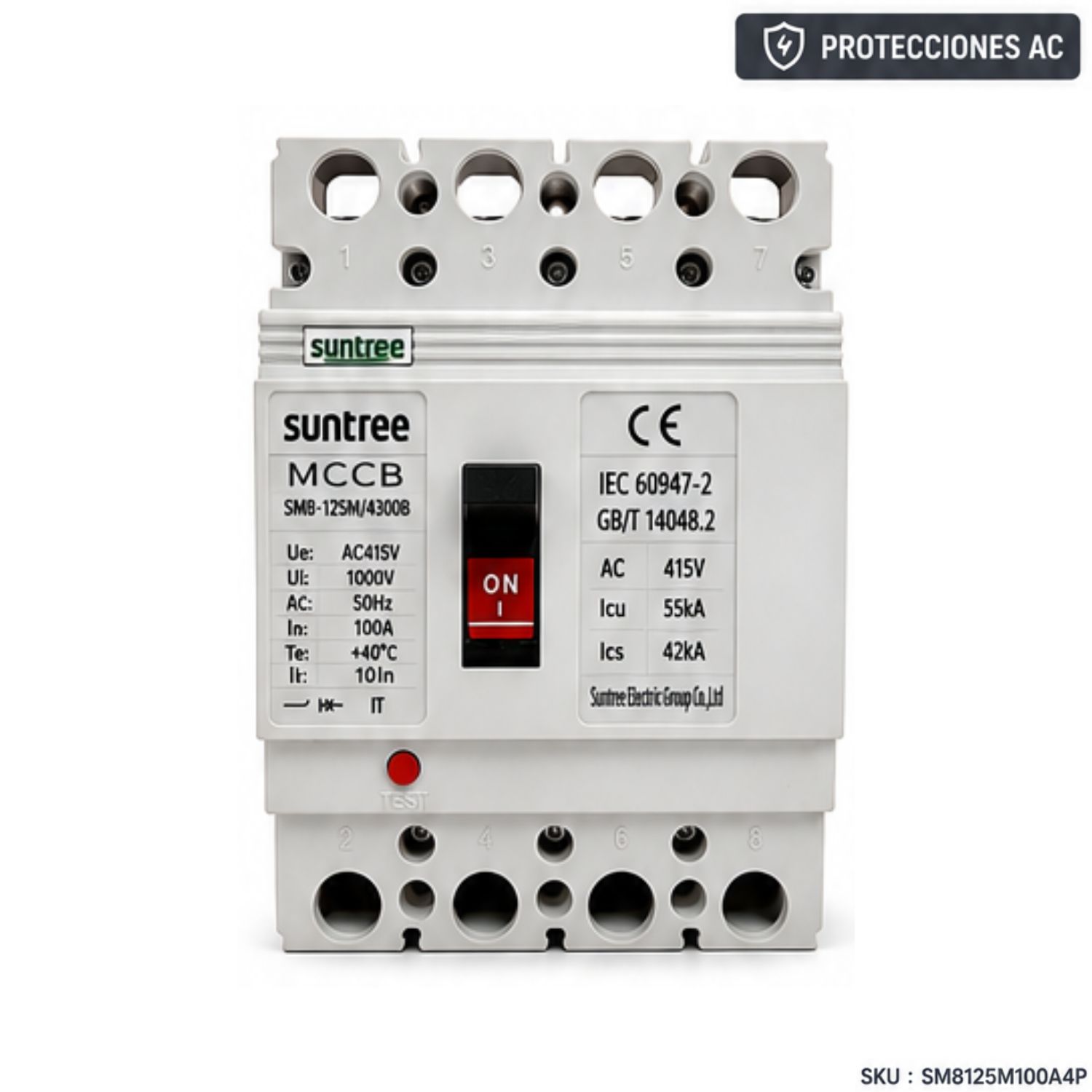 Foto 1 SM8125M100A4P Interruptor Caja Moldeada MCCB AC 100A 4P 55kA | Suntree - Imagen 1