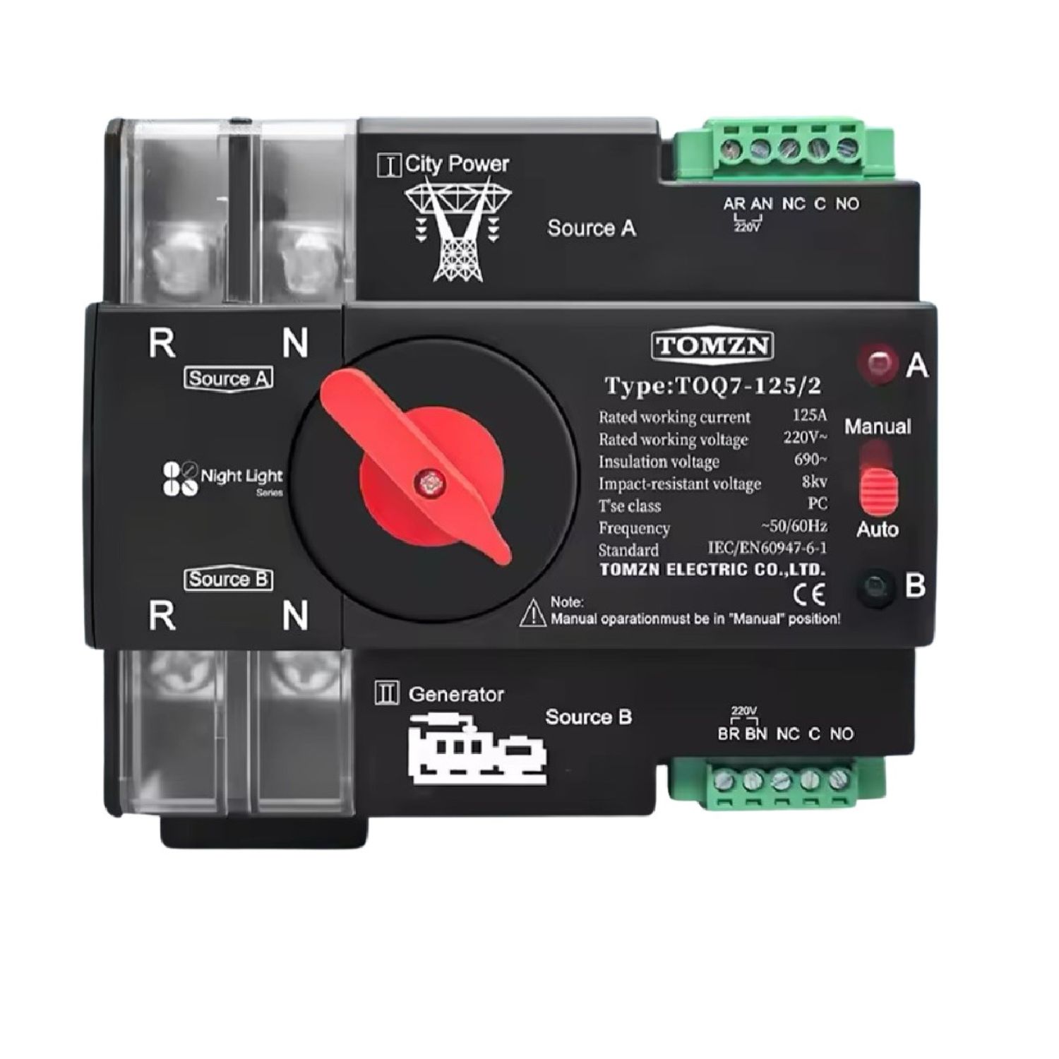 Foto 1 ATS Tomzn TOQ7 ATS Interruptor Transferencia Automática TOQ7 Riel DIN Red-Generador | Tomzn - Imagen 1