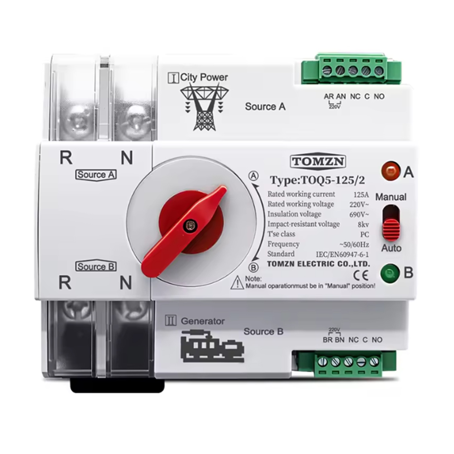 Foto 1 ATS Tomzn Switch ATS Transferencia Autom 63A 2P Riel Din | Red-generador - Imagen 1
