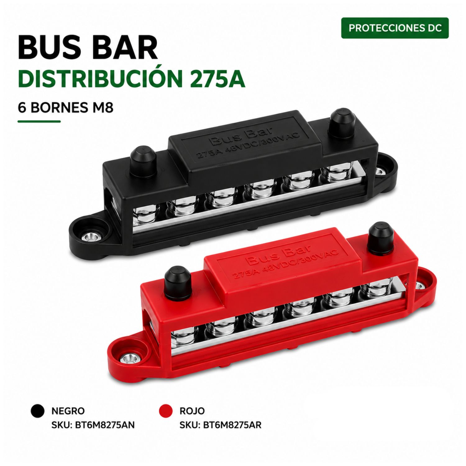 Foto Grupal Foto 1 275A Bus Bar 275A - Bloque de Distribución de Energía | 12V~48V – 6 Pernos M8 - Imagen 1