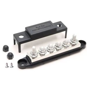 Bloque de Distribución de Energía (Bus Bar) 400A 12V-48V - 6 Pernos M8 con Cubierta Negra